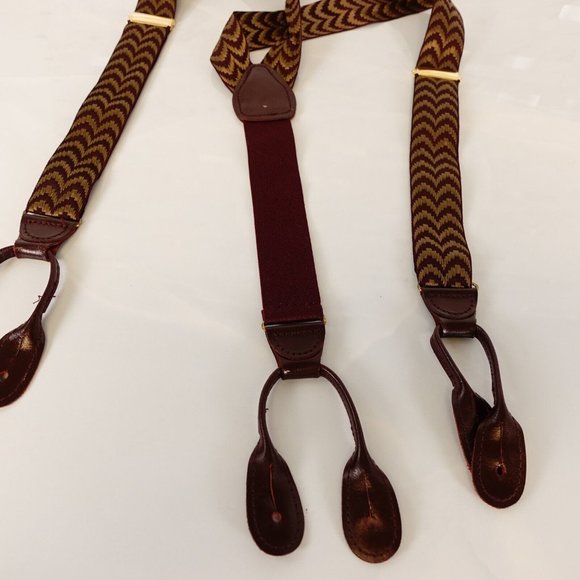 CAS GERMANY Men's Red Khaki Suspender Button Y Back Weaving Gold Hardware Buckle - Picture 8 of 11